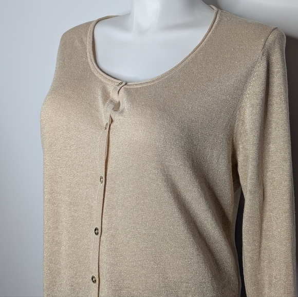 Lilly Pulitzer Tan Gold Shimmer Long Sleeve Linen Blend Button Up Cardigan XL - Picture 2 of 9